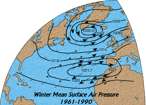 Winter Mean Surface Air Pressure (1961-1990)
